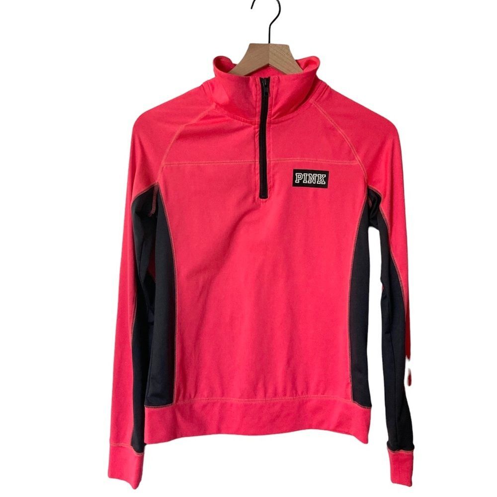 PINK Ultimate Athletic Top Neon Pink Black Size Small Long Sleeve 1/4 Zip - Picture 2 of 6